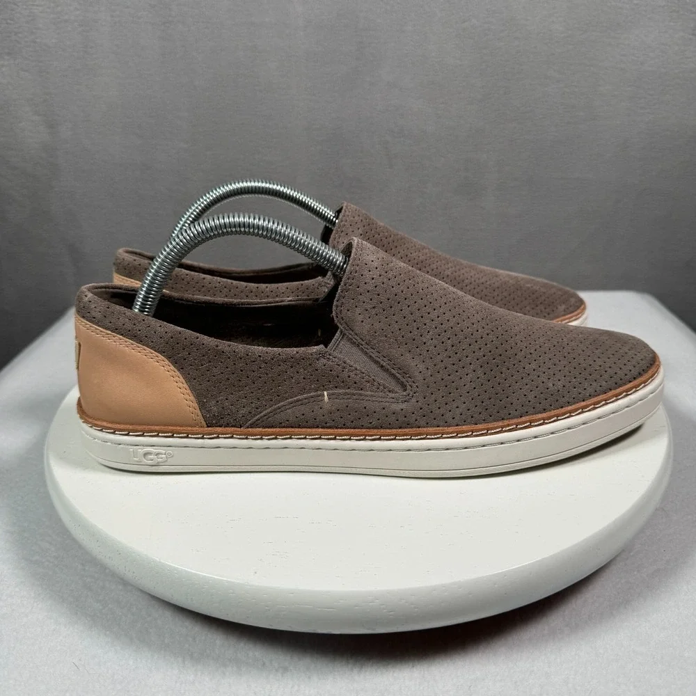 Ugg Adley Perf Slip On Sneaker Womens 9.5 Brown Tan Suede Leather Flat 1018375 - Picture 4 of 9